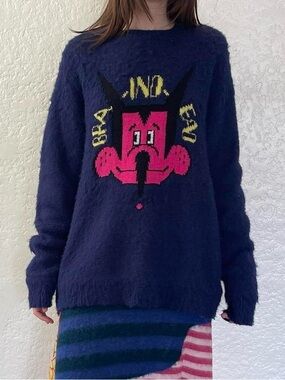 Braindead Graphic Mohair Sweater with Pink Cartoon Face